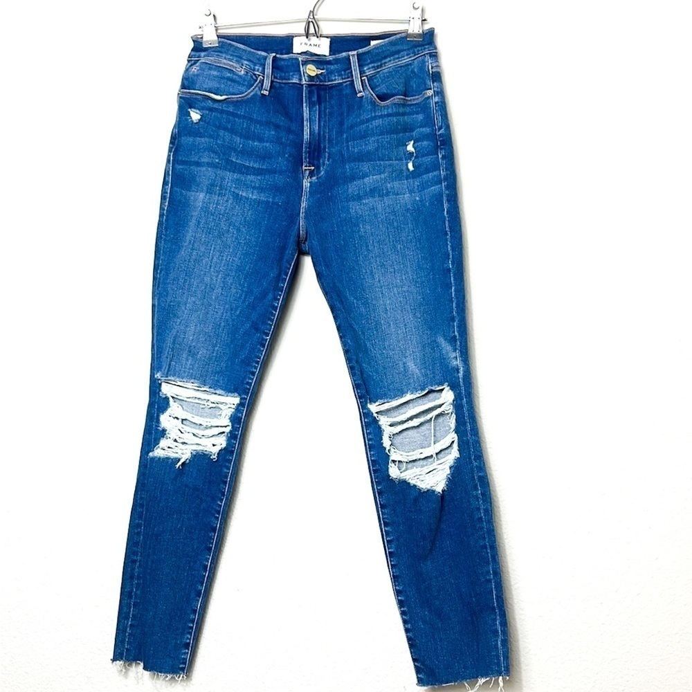 FRAME Medium Light Wash Distressed Jeans